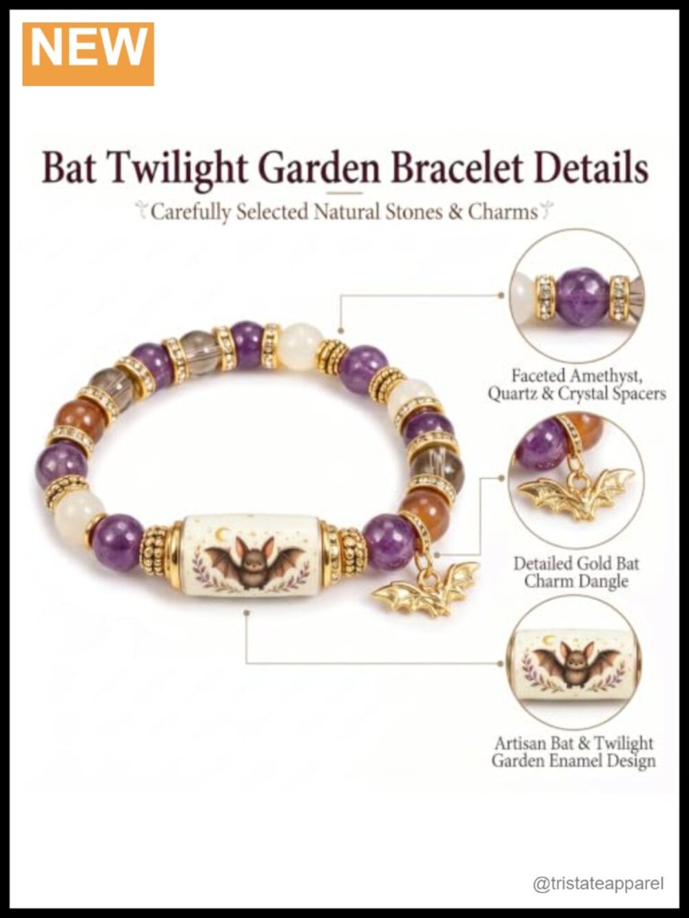Halloween Beaded Stretch Bracelet Acrylic Charm Bat Ghost Spider - Picture 2 of 6